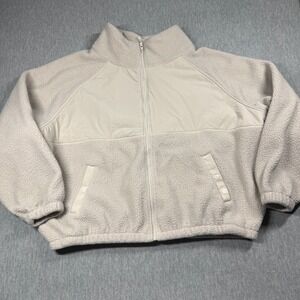 Blogilates Sherpa Fleece Women 1X Cream Full Zip Stand Collar Cozy Activewear‎